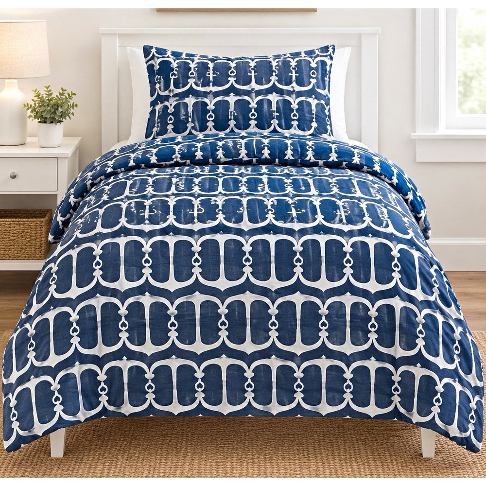 PBteen Cape Cod Anchor 100% Cotton Duvet Cover ONLY Blue/White Twin 68 x 86"